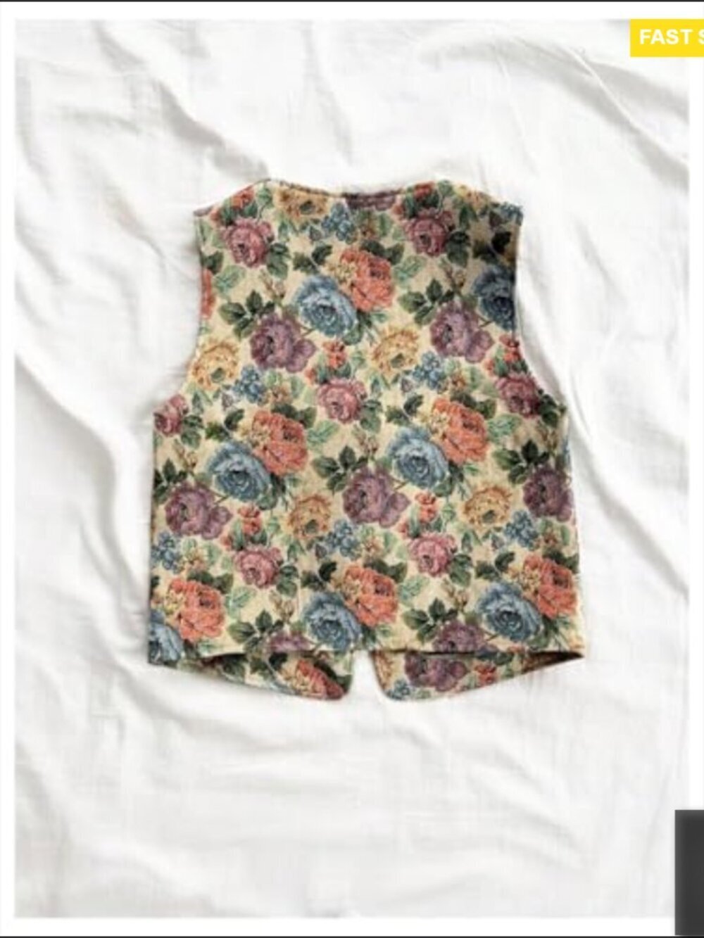Vintage Floral Bow Tie Front Vest Sleeveless V Neck Crop Tank Top - Picture 2 of 5